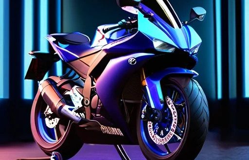 Яркий мотоцикл Yamaha YZF‑R3 Concept с градиентной LED‑подсветкой, демонстрирующий динамичный дизайн и визуальную агрессию на выставке мотоциклов 2026