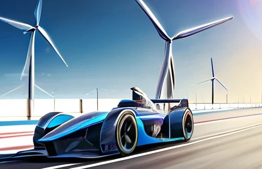 Электромобиль Formula E на экологичном трассе с солнечными панелями и системами рекуперации энергии
